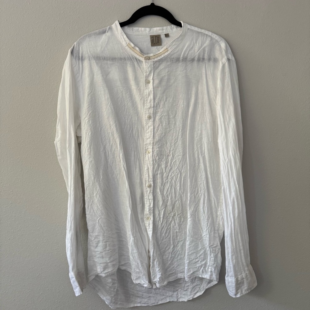 LOF Men's Casual White Button-Down Shirt